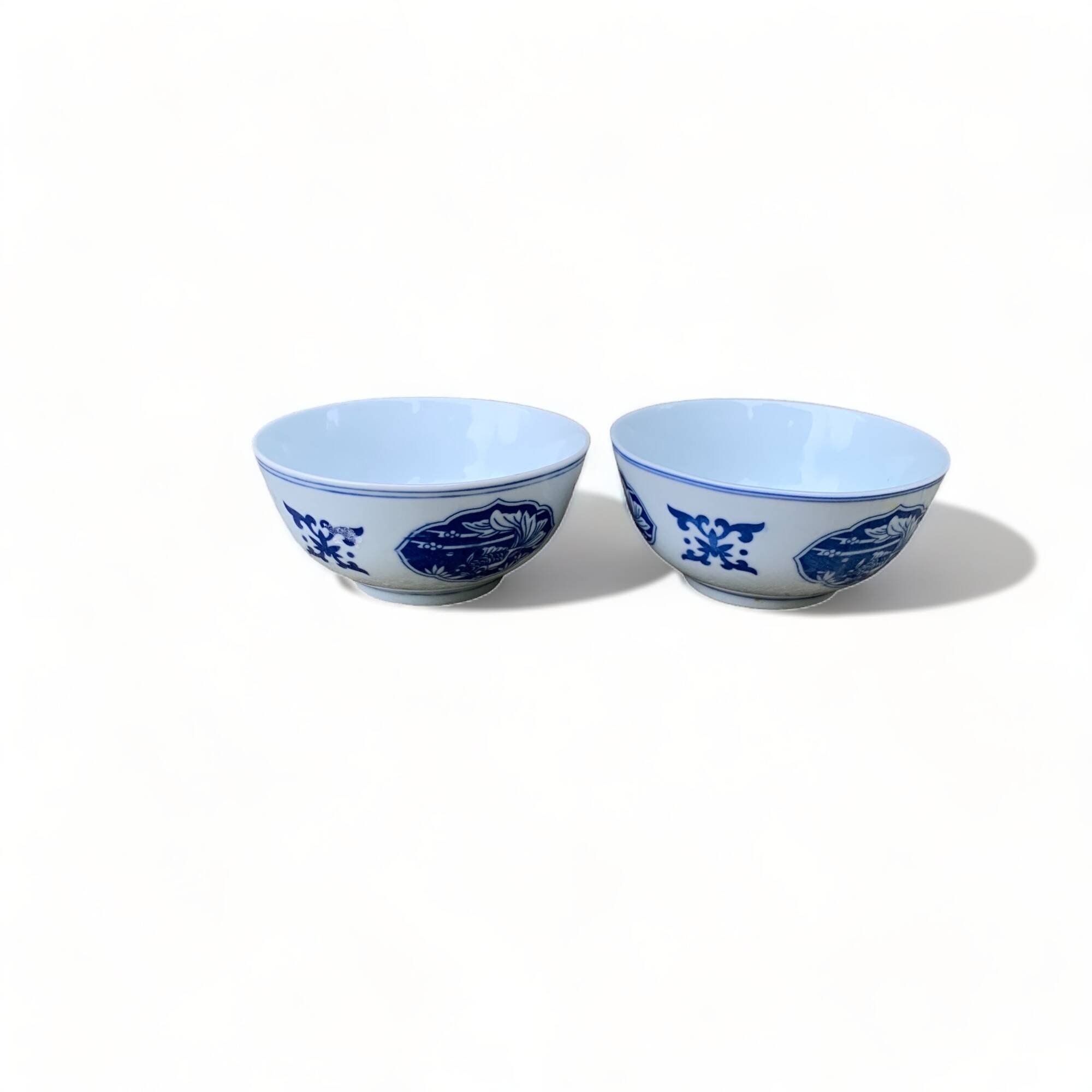 Set of 2 fine Chinese porcelain noodle bowls, old vintage Qing dynasty style