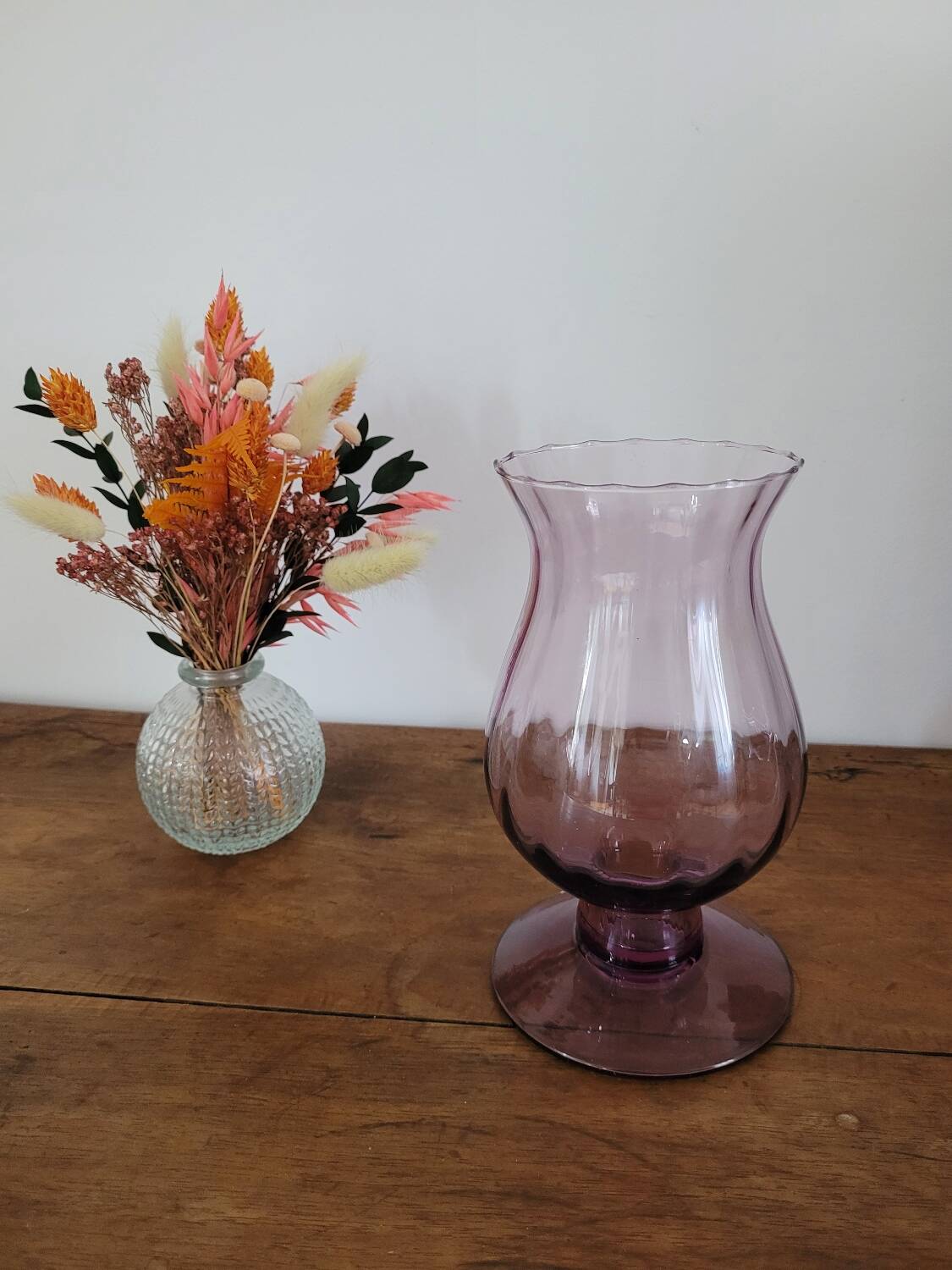 Tall purple glass candle holder / tealight holder