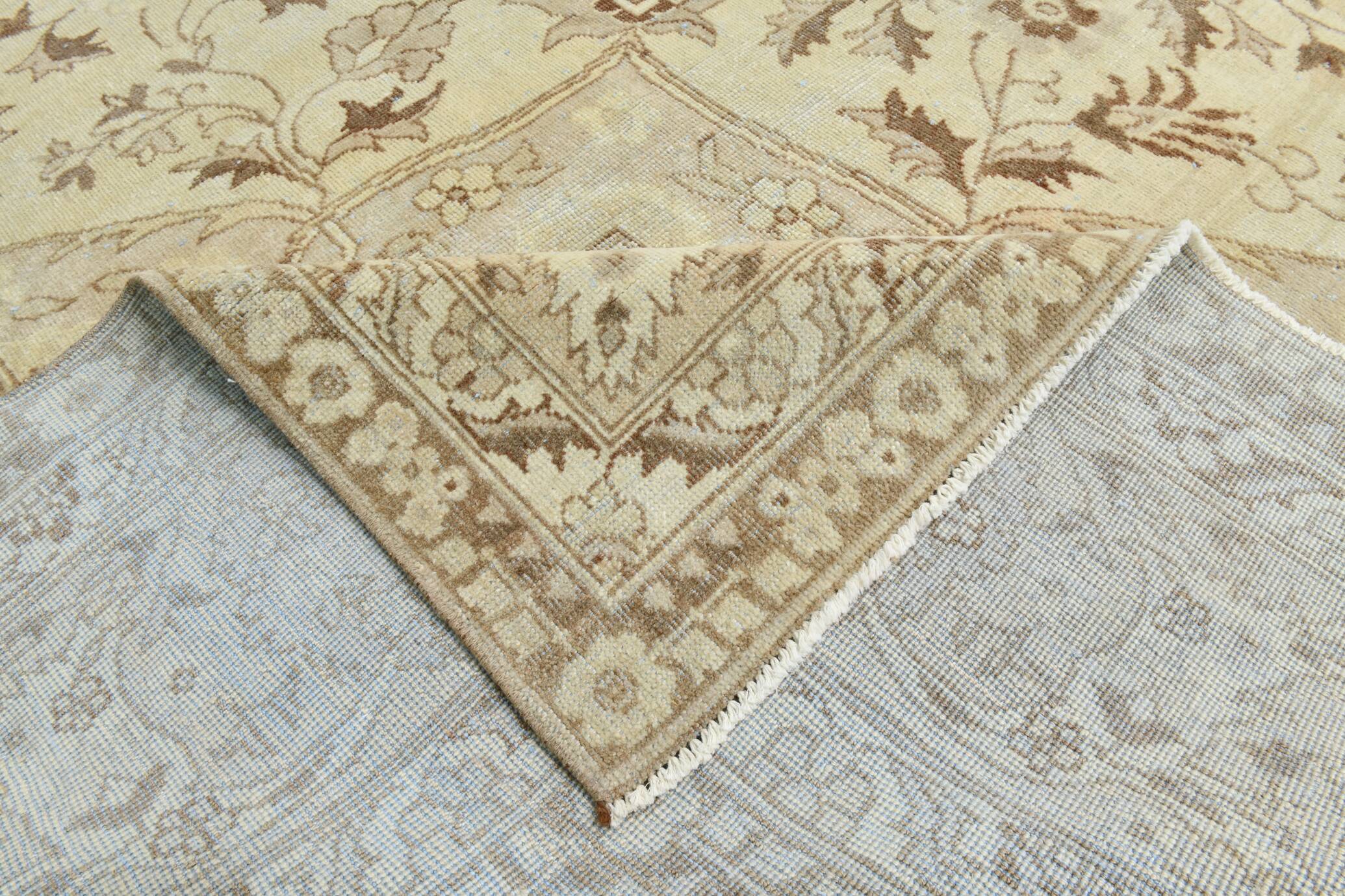 Tapis Vintage Beige Clair Motif Médaillon Floral Élégant, 354x458 Cm