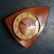 Clock formica vintage asymmetrical silent wall clock "SMI gilded wood"