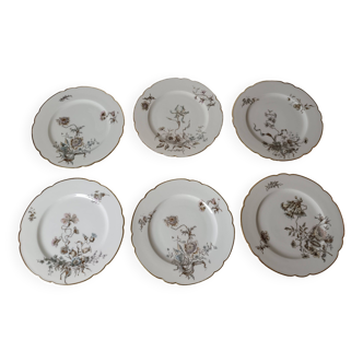 6 antique Limoges dessert plates