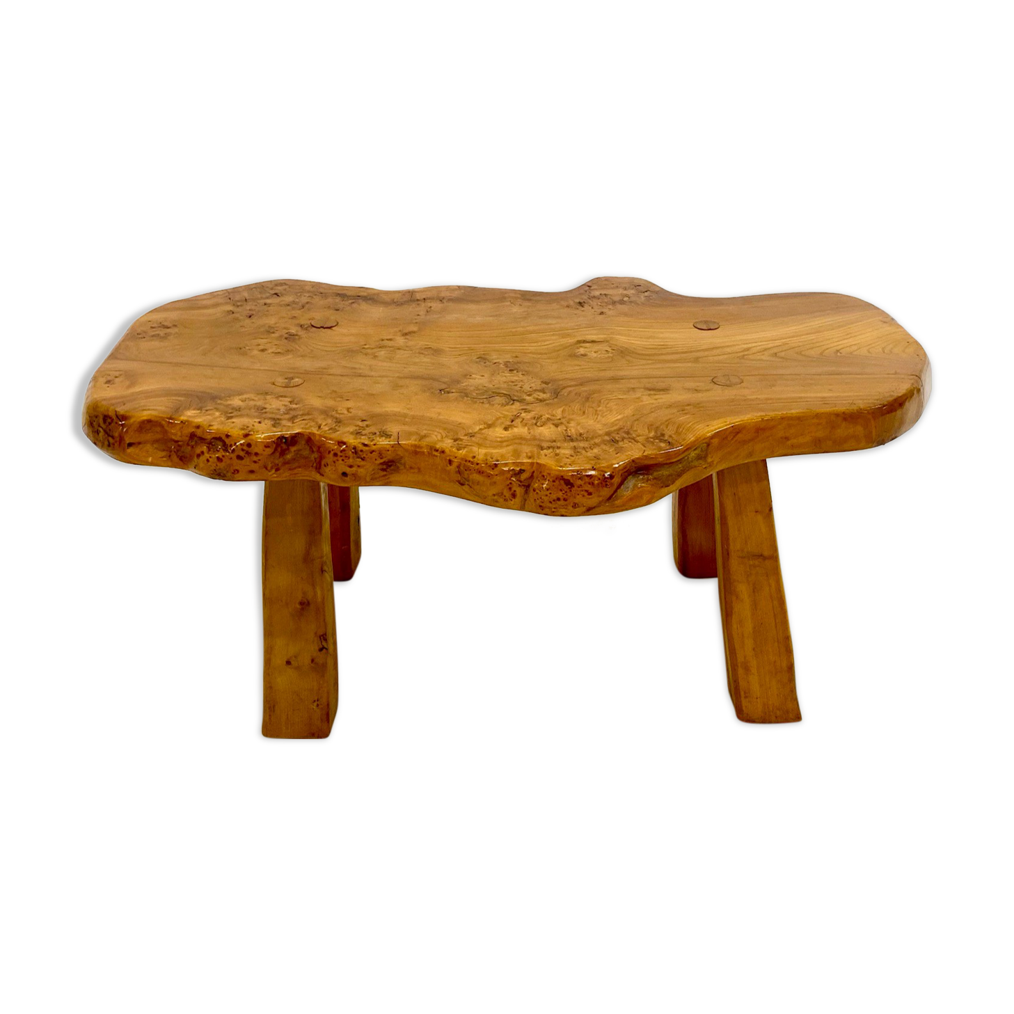 Brutalist elm magnifying glass coffee table 1970s