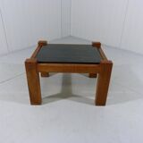 Brutalist coffee side table in oak & natural stone 1970's