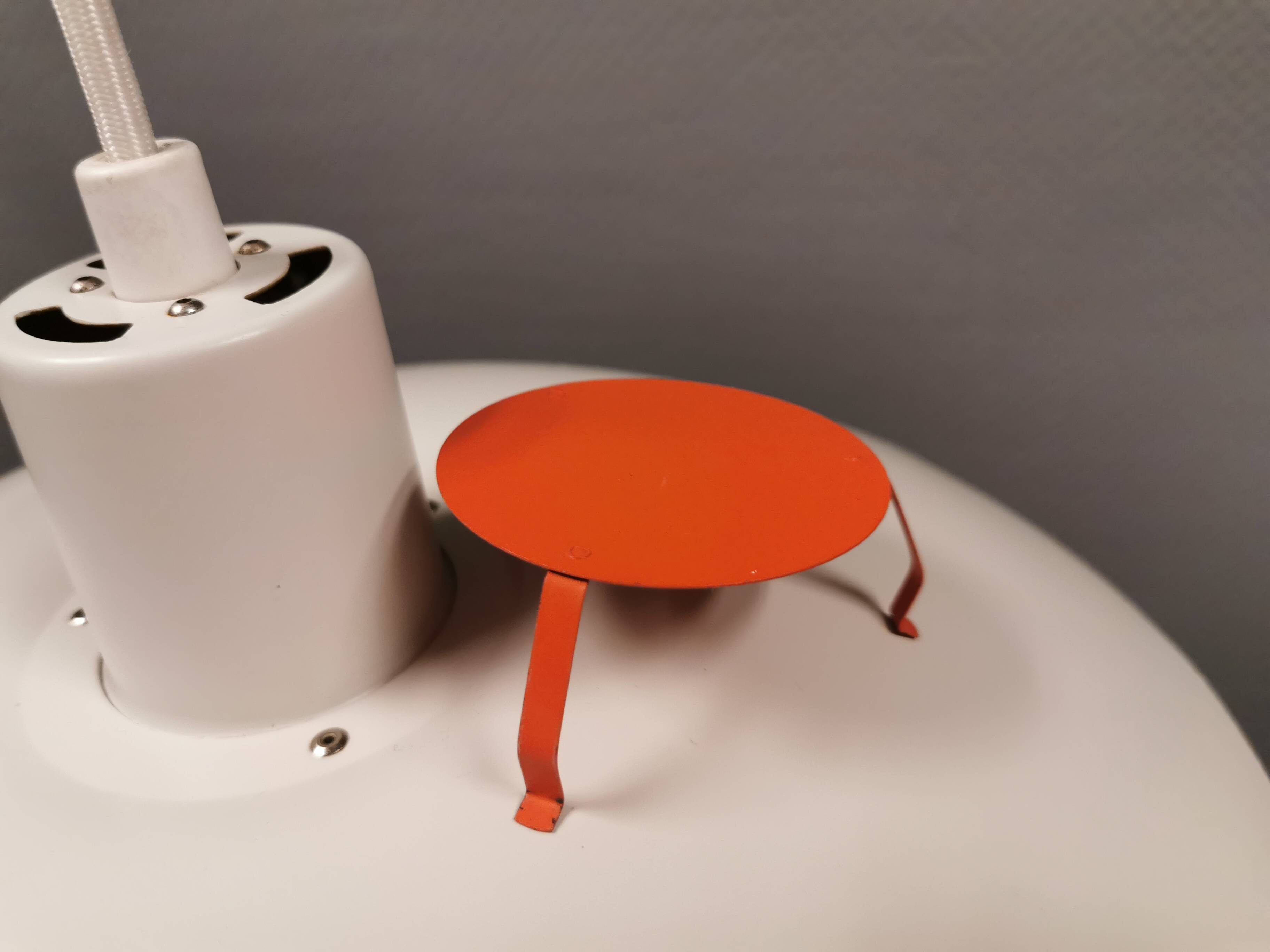 Older ph 4/3 hanging lamp, in white, with original orange dimmer.