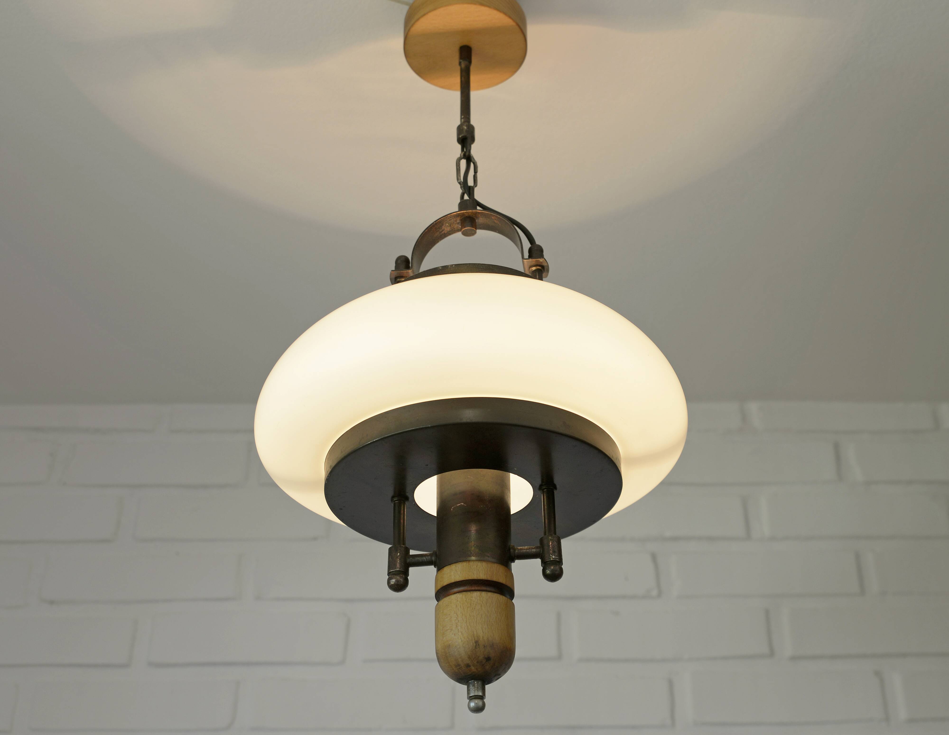 Vintage Lantern Pendant Light | Mid Century Opaline Glass Chandelier