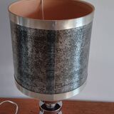 Chromed metal lamp and metallic paper lampshade. 70s
