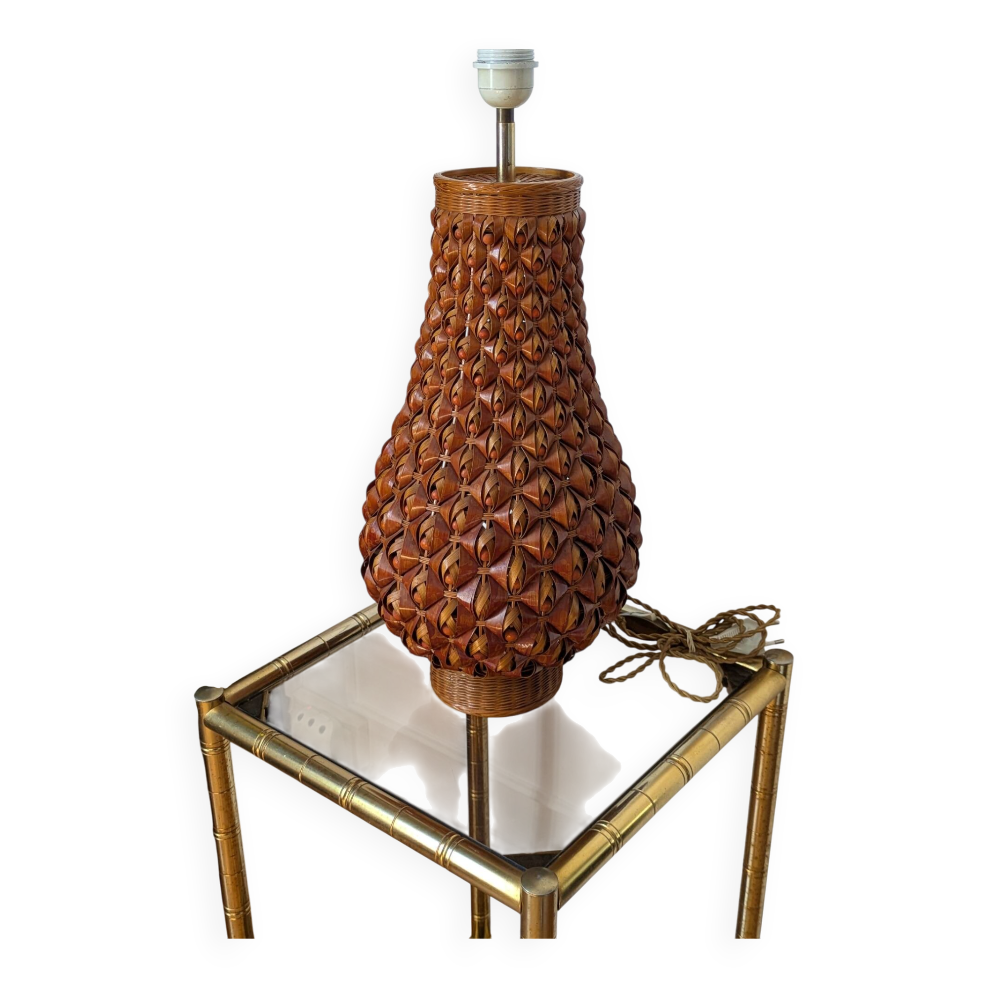 Large vintage woven lamp base in Riviera/Boho style from the 1970s.
