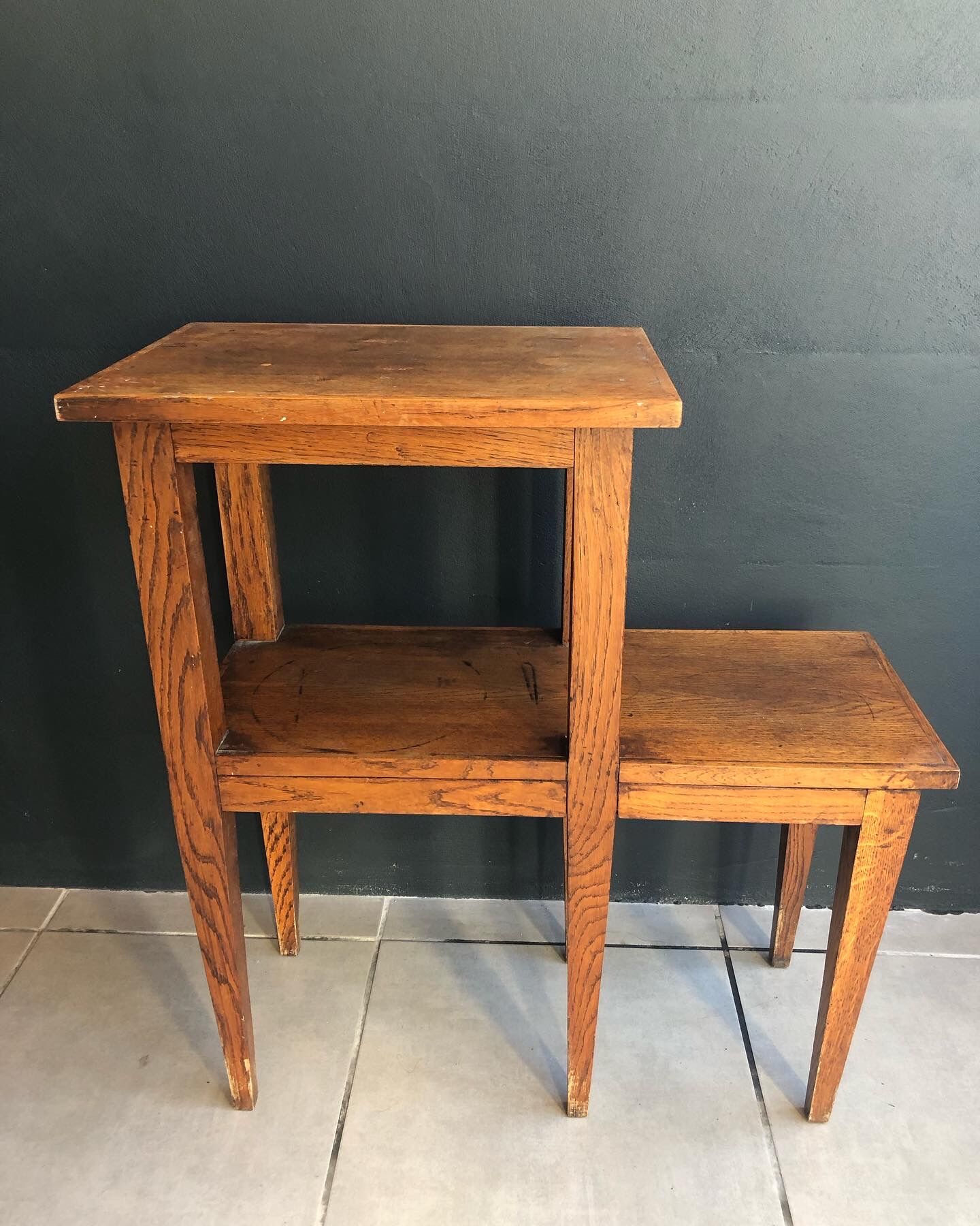 50s oak fifth wheel console