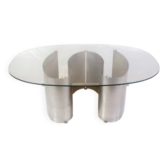 Table basse unique avec plateau en verre par Jørgen Flemmer des années 1980