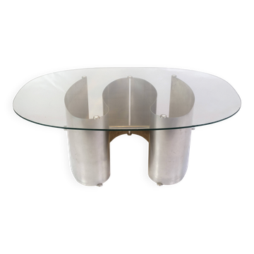 Table basse unique avec plateau en verre par Jørgen Flemmer des années 1980