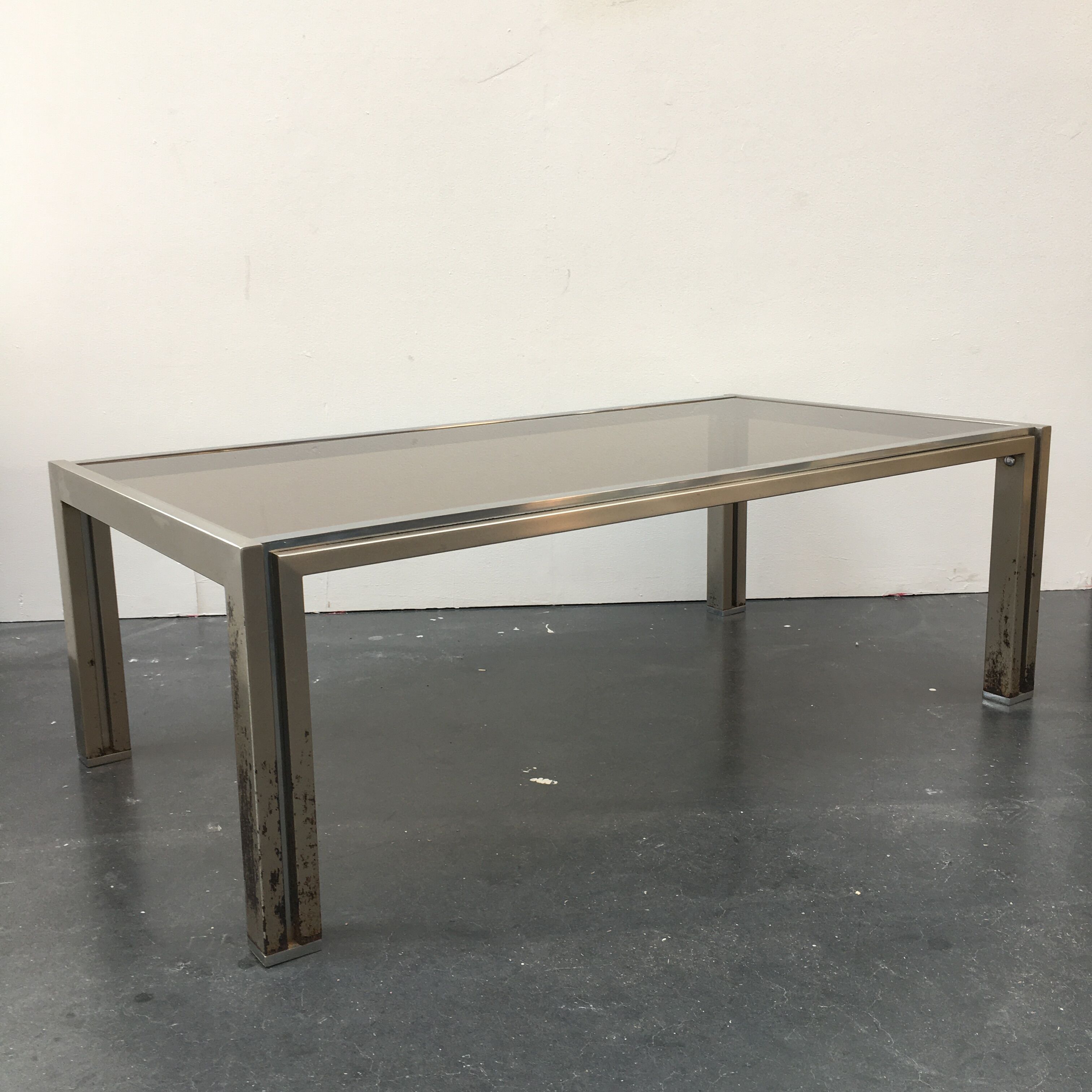 70s coffee table in chrome and smoked glass