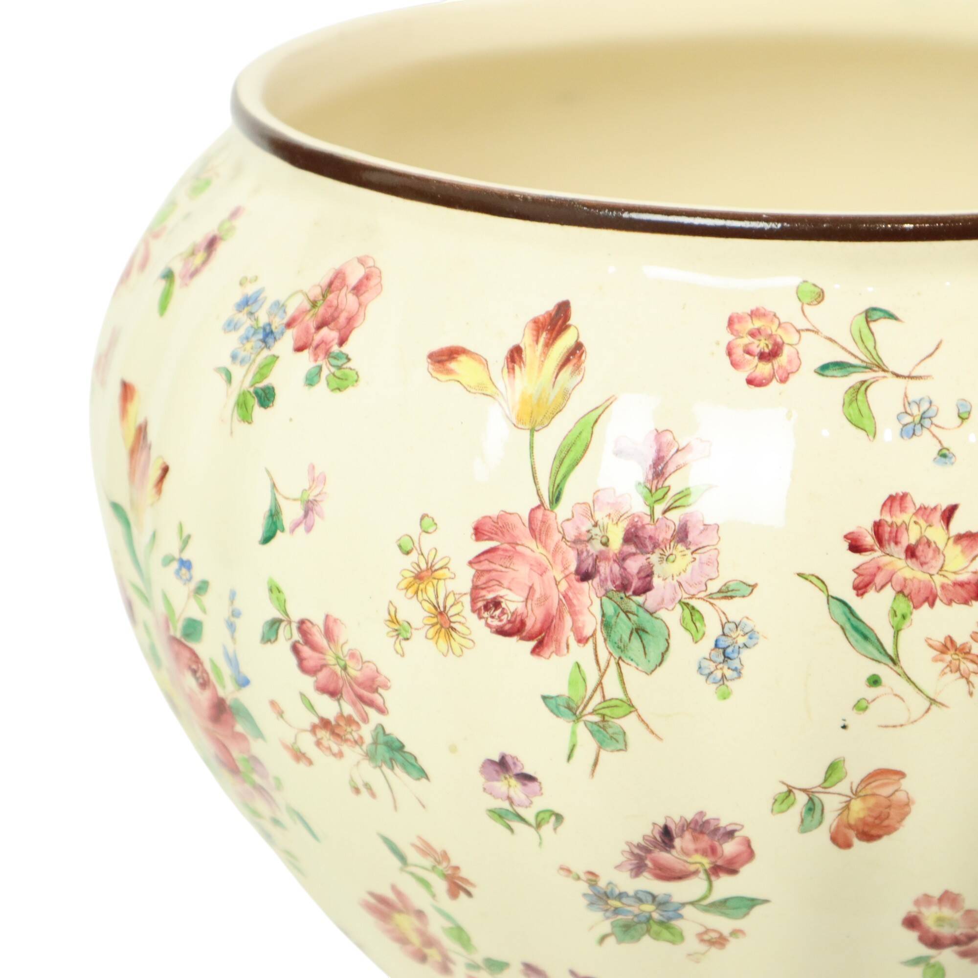 Large Polychrome Flower Pot Cache Pot Longchamp France 36cm