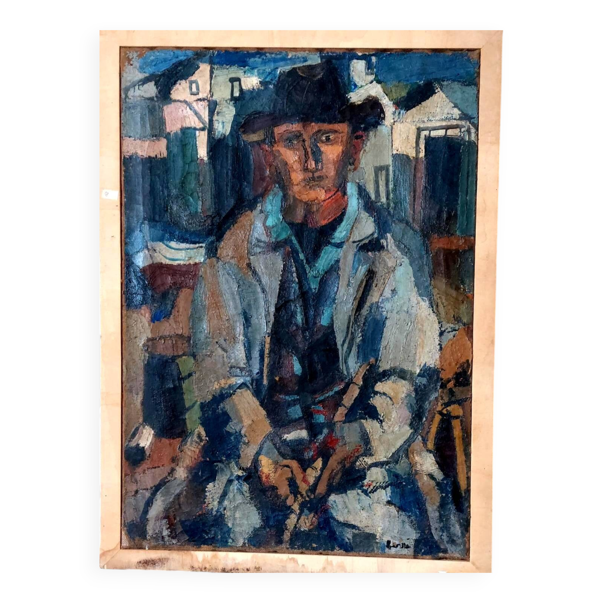 Large oil on canvas Ferruccio Ferri - 1955 - "The Fisherman" canvas 105x75 cm