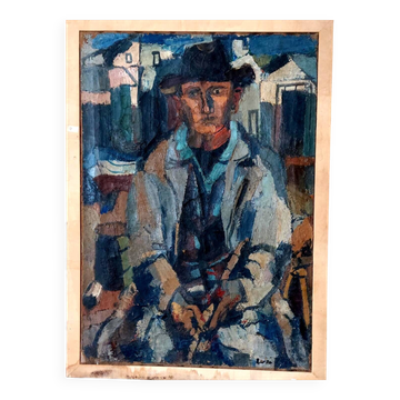 Large oil on canvas Ferruccio Ferri - 1955 - "The Fisherman" canvas 105x75 cm