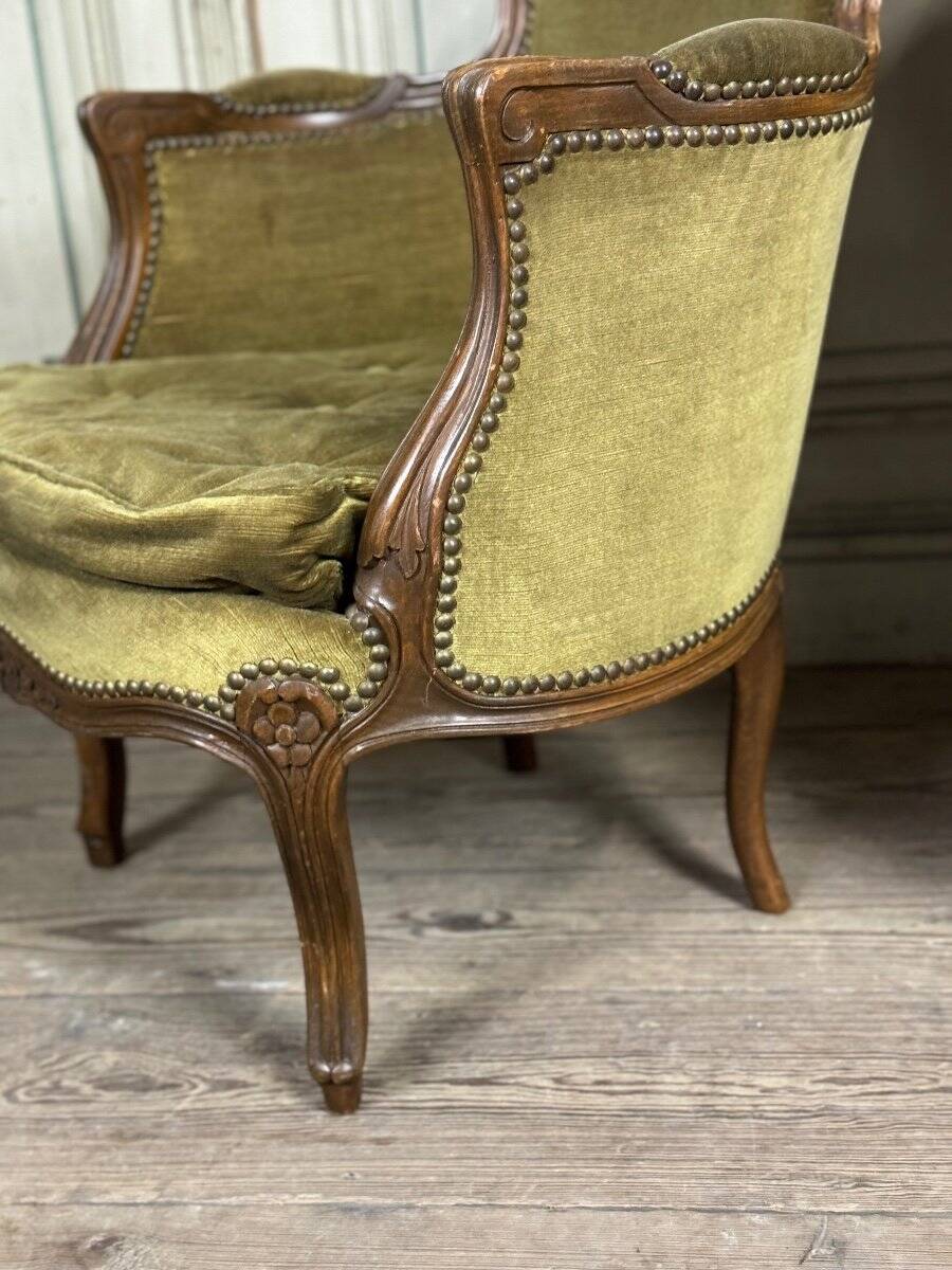 Pair of louis xv style armchairs in carved beech around 1920