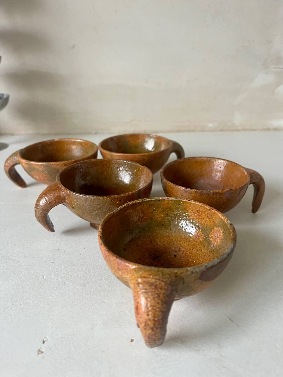 5 handcrafted stoneware coffee cups