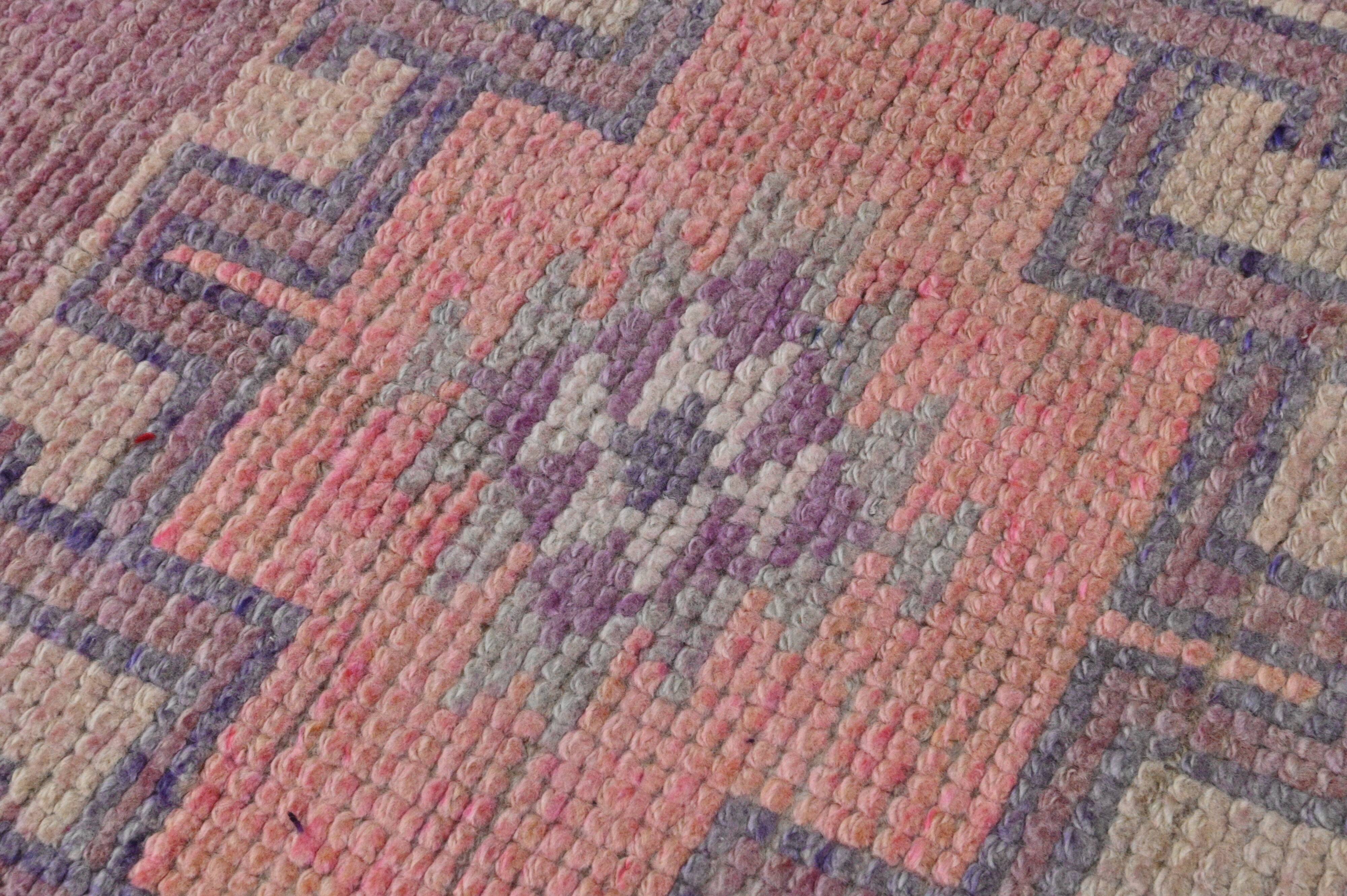 Vintage Turkish wool runner rug, mauve pink tones, 83x340 cm