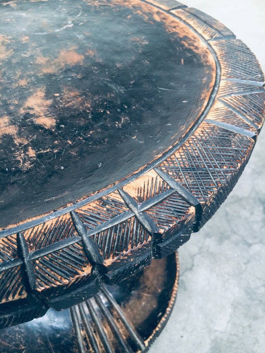 Handcrafted Low Stool in Carved Stained Wood, Africa, 1950s