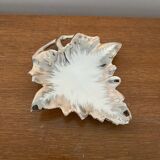 Antique limoges porcelain butter dish leaf shape white & chrome vintage