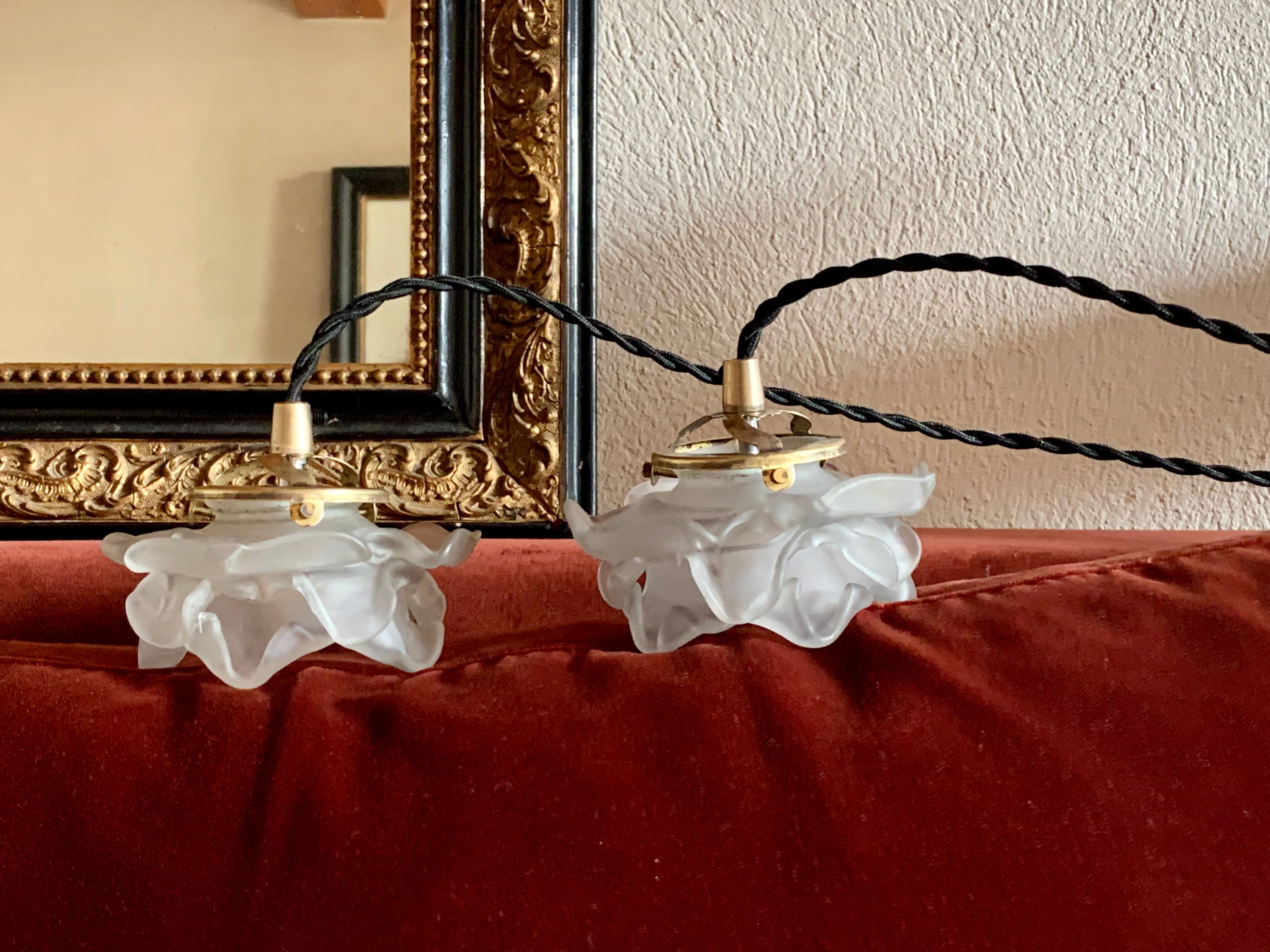 Pair of Art Deco glass rose petals