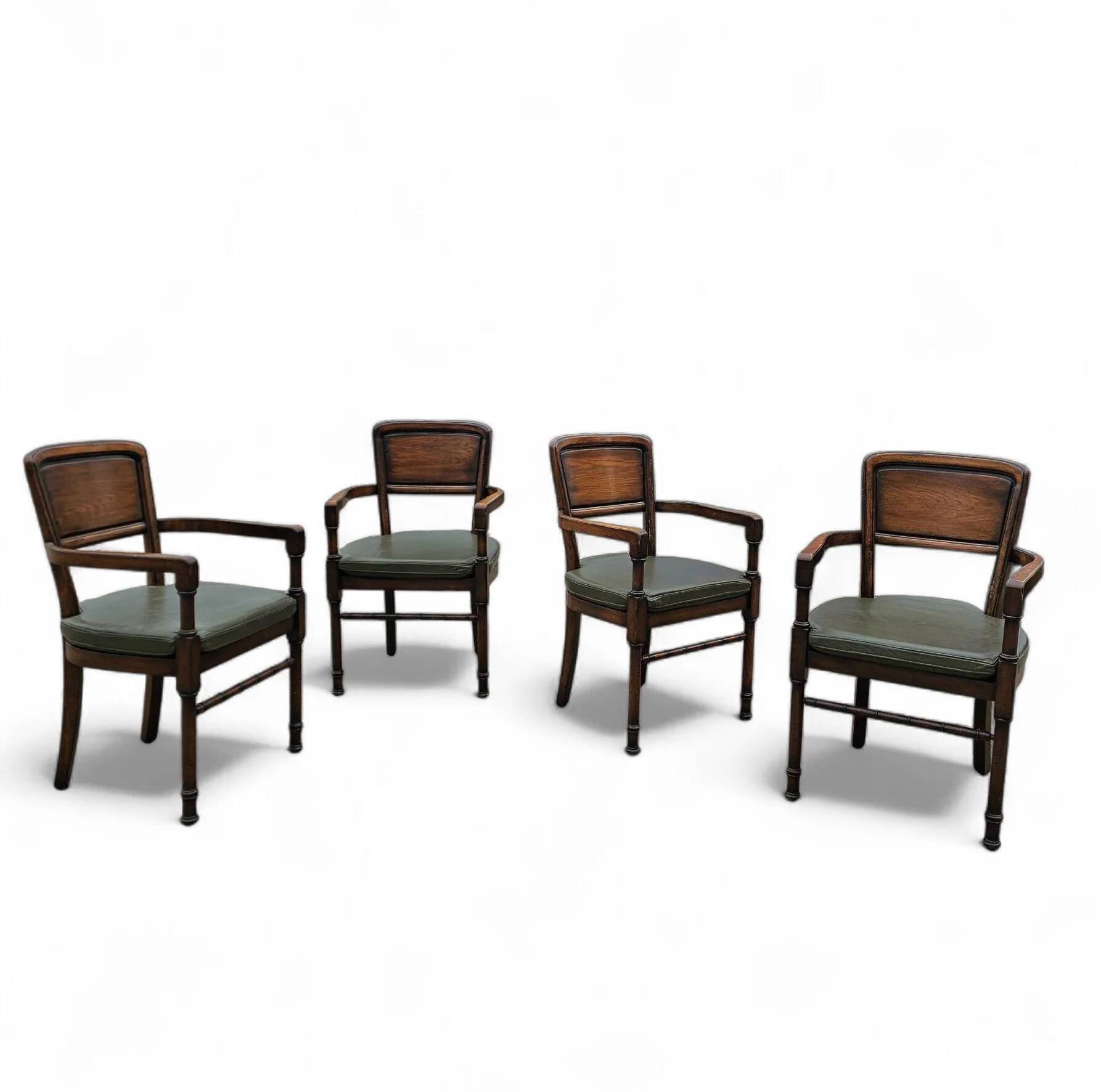 4 x RAC Royal English dining chairs / green leather cushions