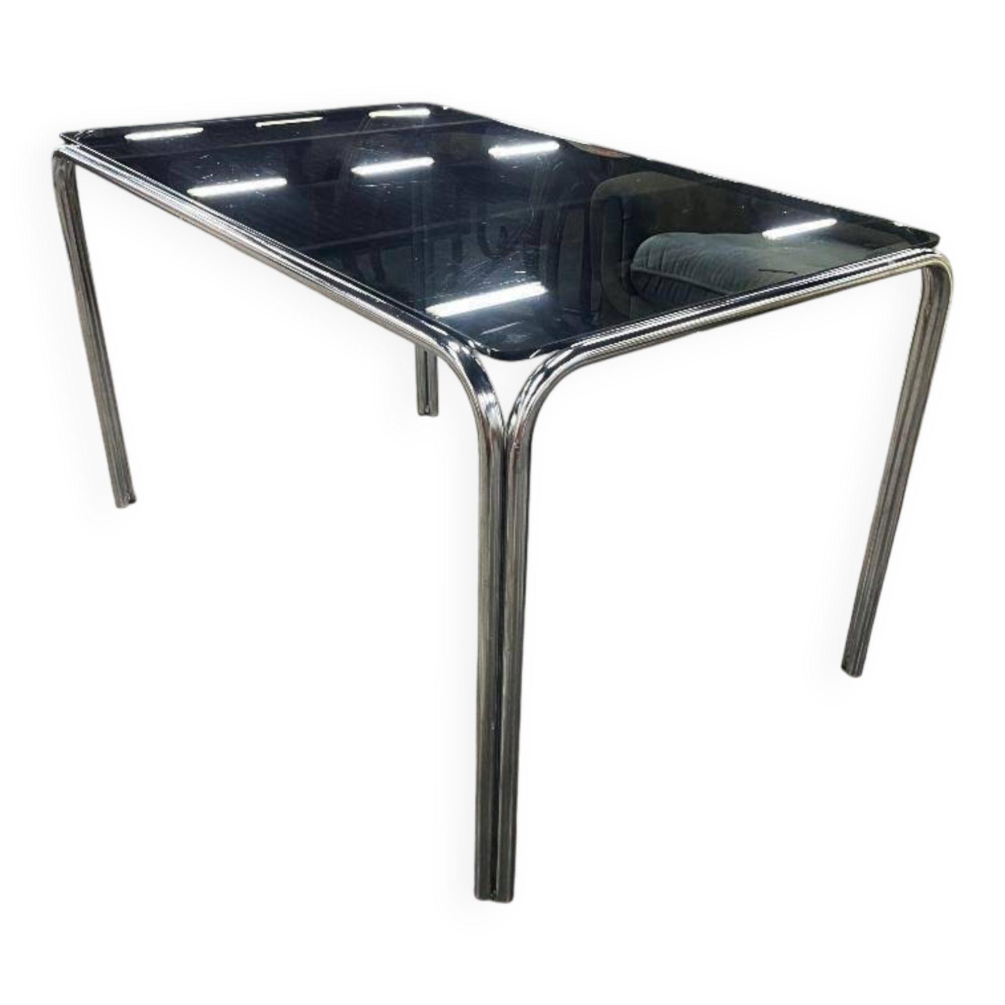 vintage chrome table with smoked glass
