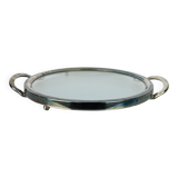 Plateau en métal argenté et verre, vintage