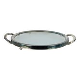 Vintage silver metal and glass tray