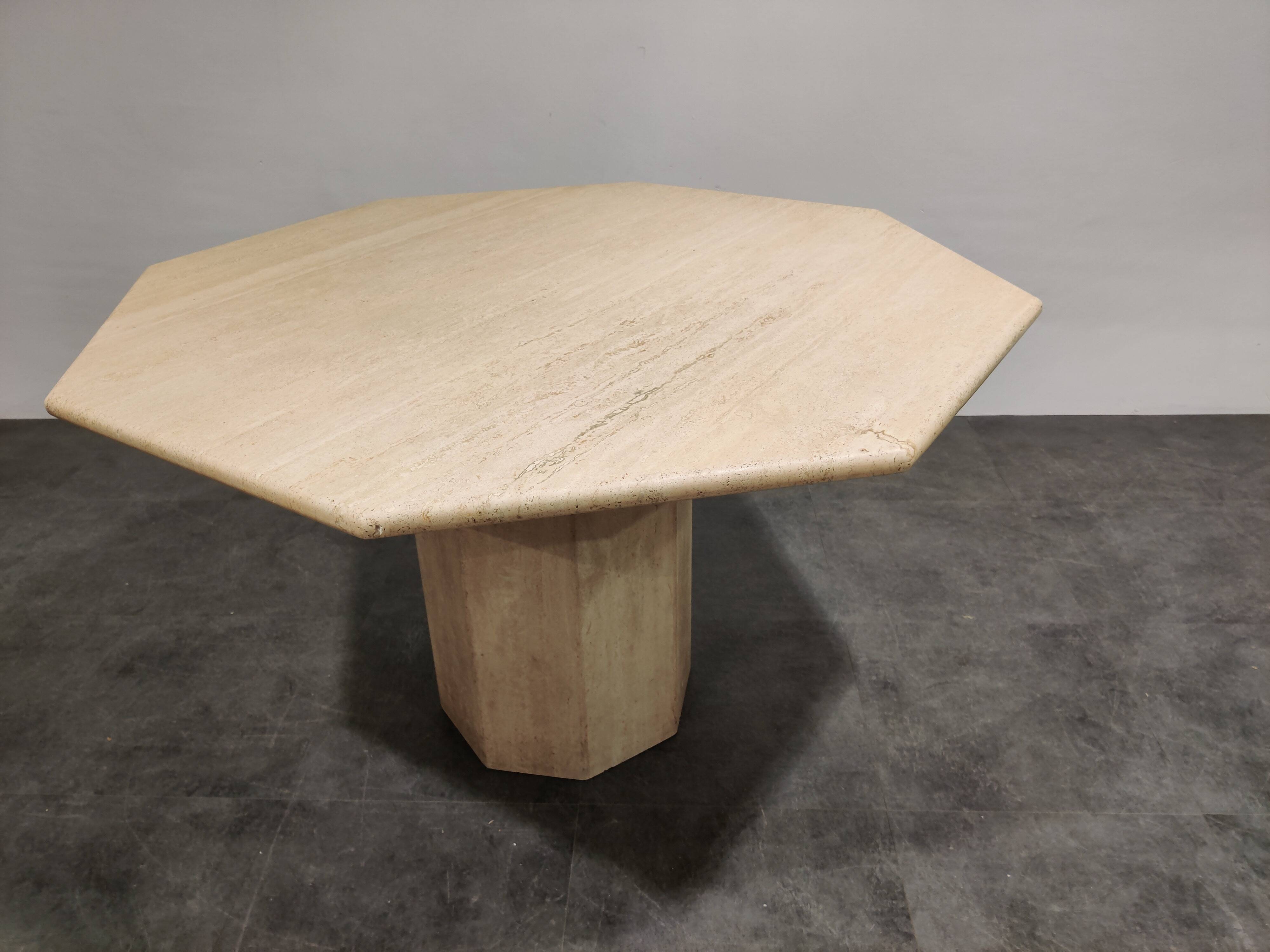 Vintage octagonal travertine dining table, 1970s