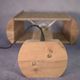 Brutalist lamp in elm and solid oak with a cord shade – 1980s