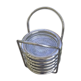 6 coasters and silver metal support
