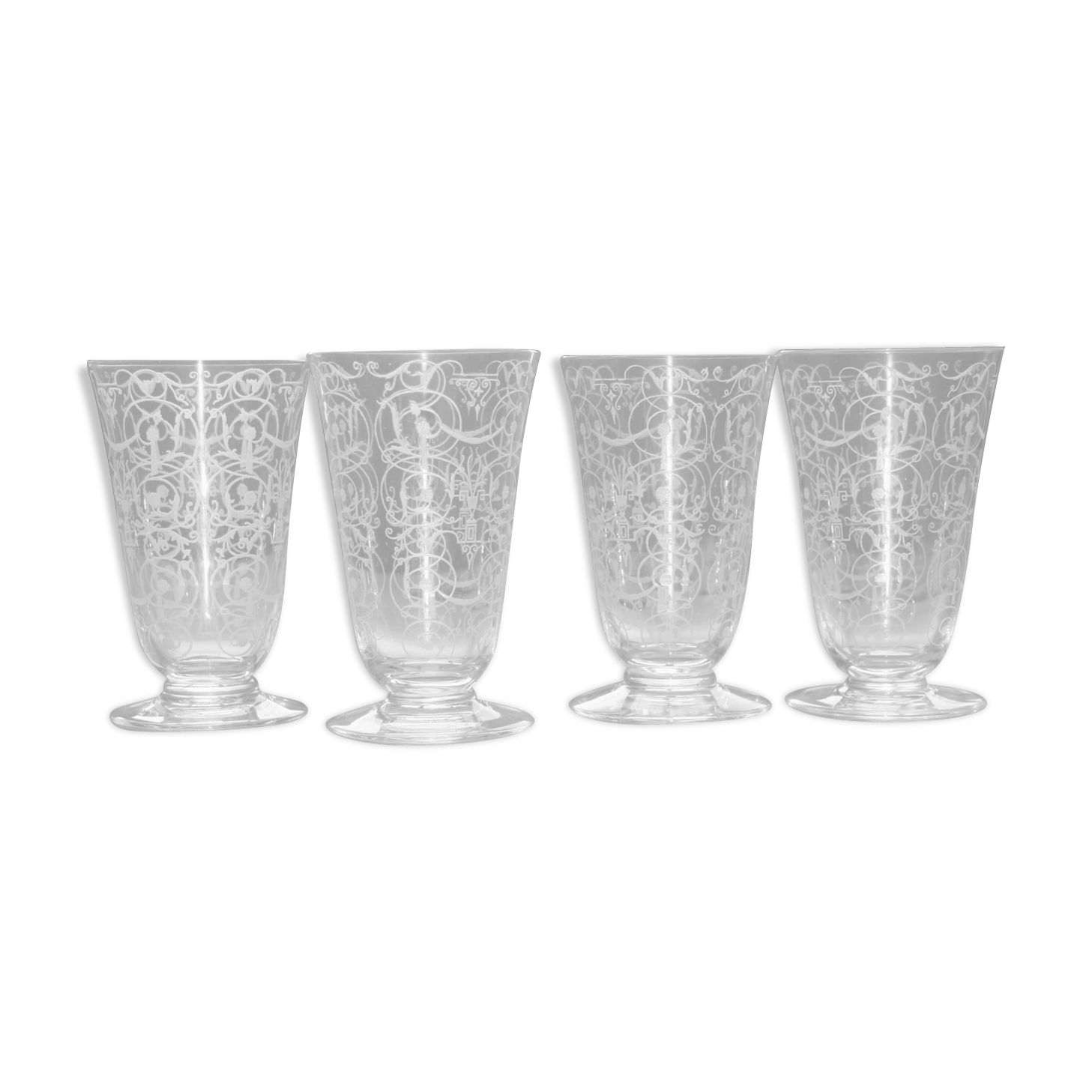 Four Baccarat flutes engraved crystal model Michelangelo
