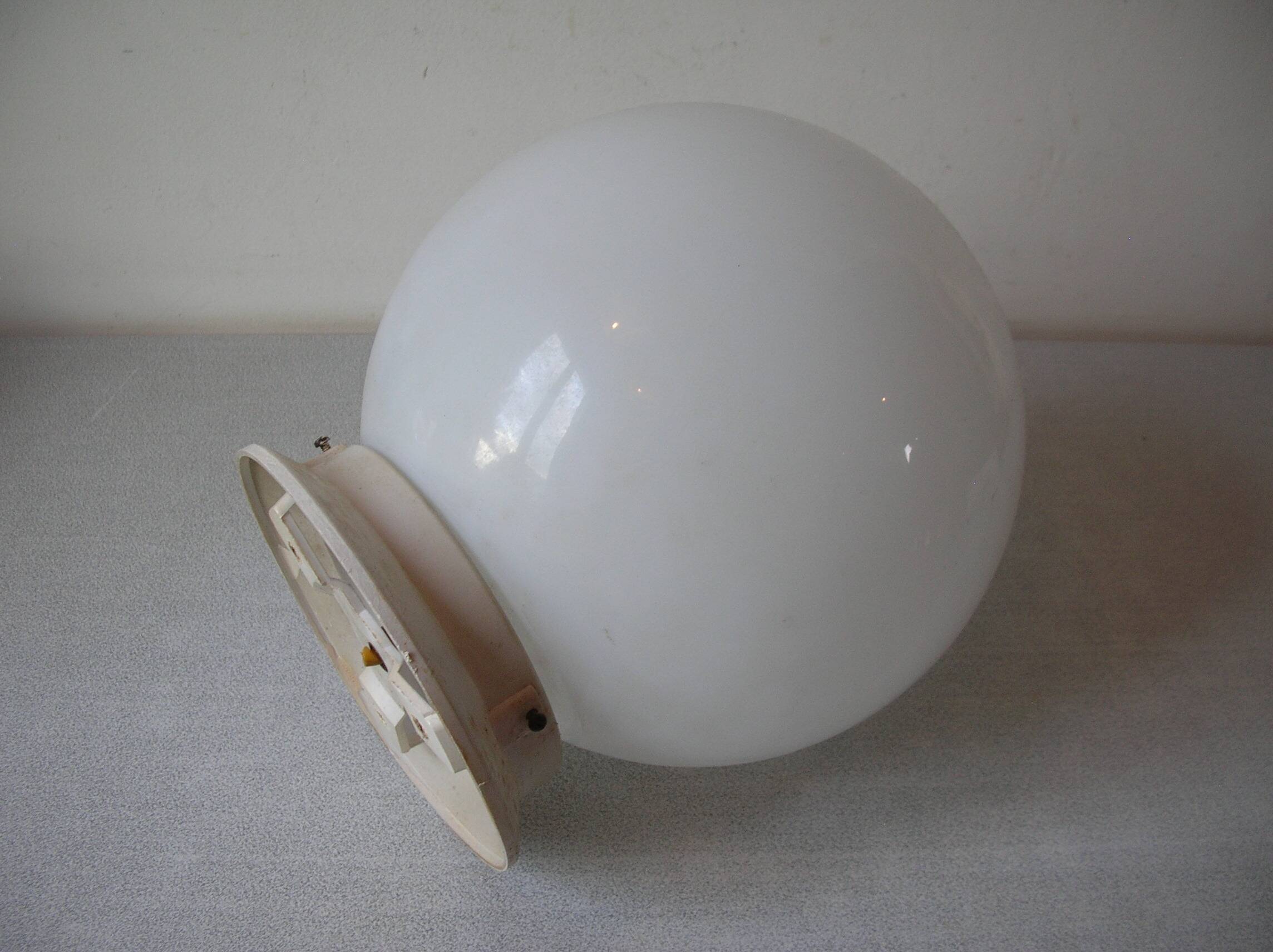 Old ceiling light fixture globe ball sphere in opaline glass retro decor