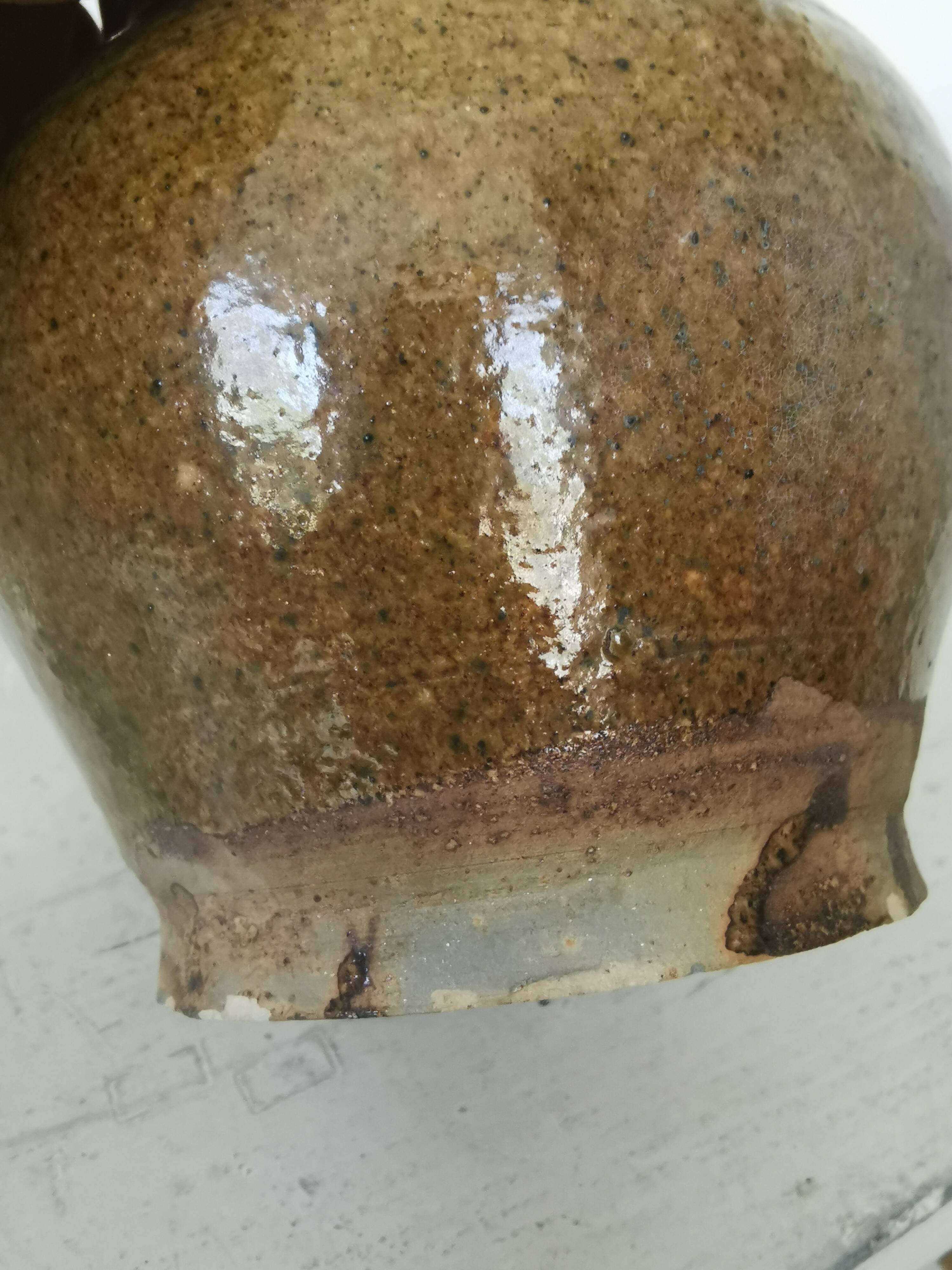 Vintage Studio Pottery Owl Pitcher: Speckled Glaze Stoneware Vase