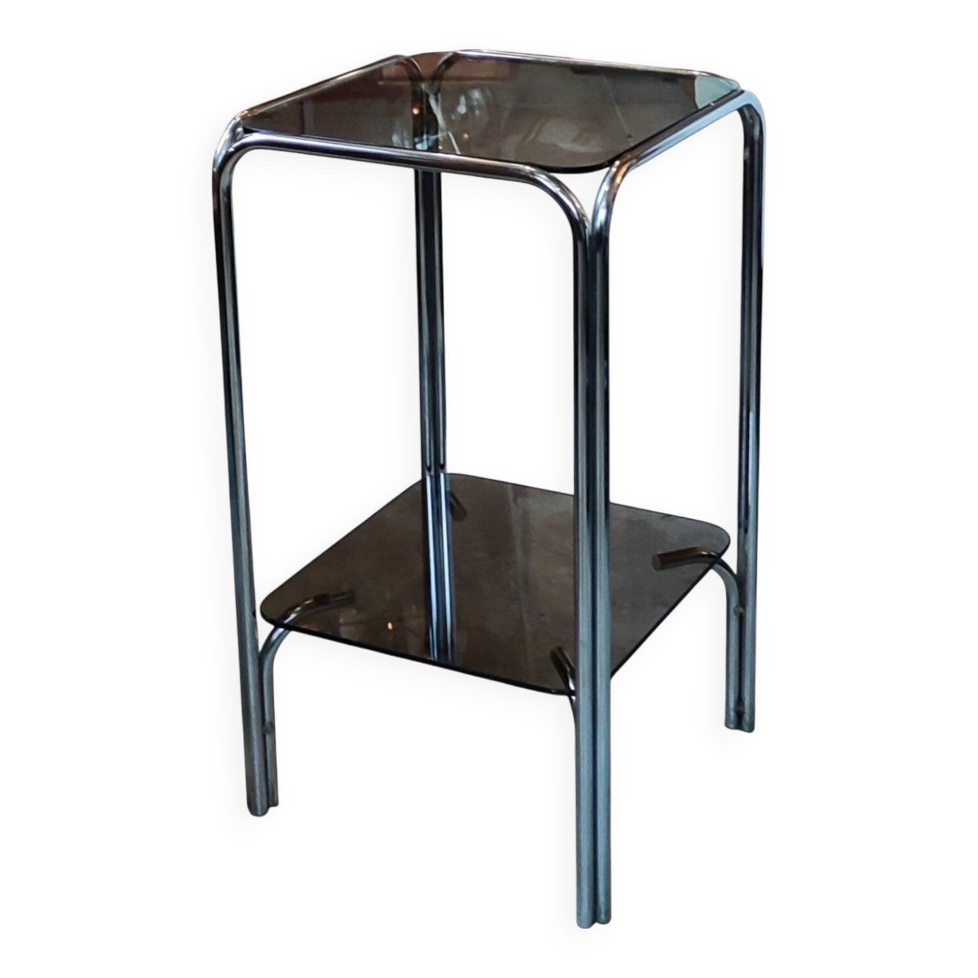 Sellette table d appoint porte plante design 1970 verre fumé et chrome