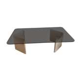 Table basse en travertin et verre fumé