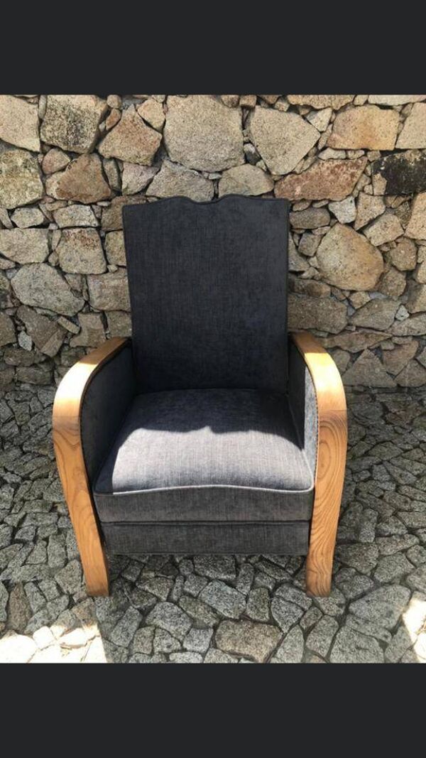 Fauteuil art déco moustache années 30 avec repose-pieds