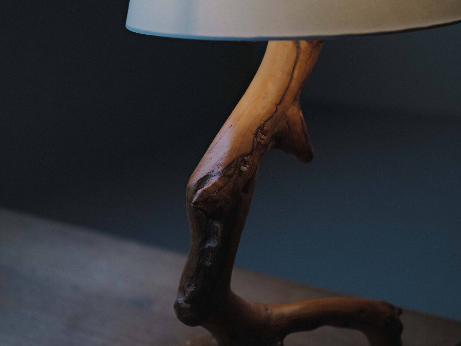 Brutalist lamp in olive wood, Provence, 1970s