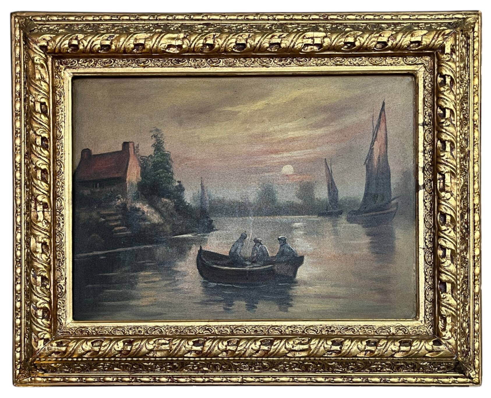 French school oil on canvas important gilded frame early 20th century
