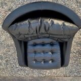 Paire de fauteuils vintage pivotants en cuir noir pied tulipe