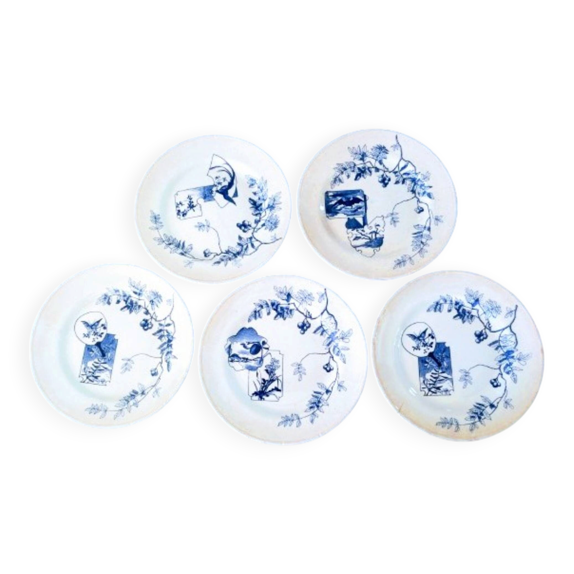 Set of 5 antique plates Choisy-le-Roi Model Kioto Earthenware Ja