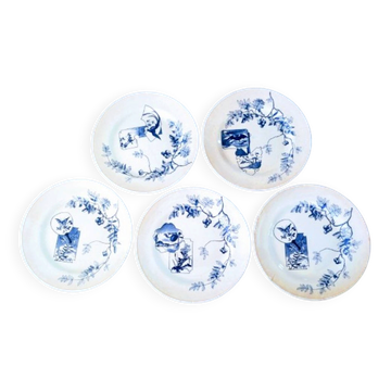 Set of 5 antique plates Choisy-le-Roi Model Kioto Earthenware Ja