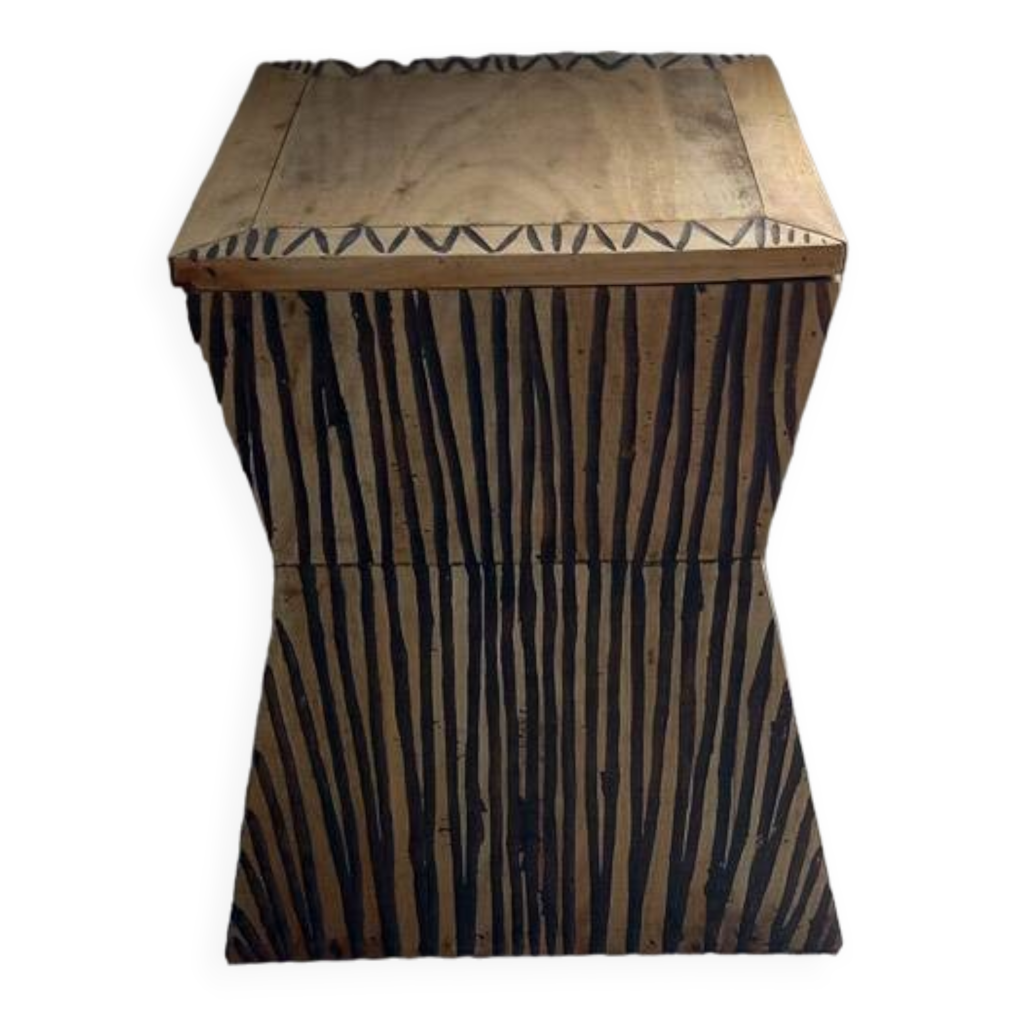 Tabouret coffre en teck naturel brun et noir.