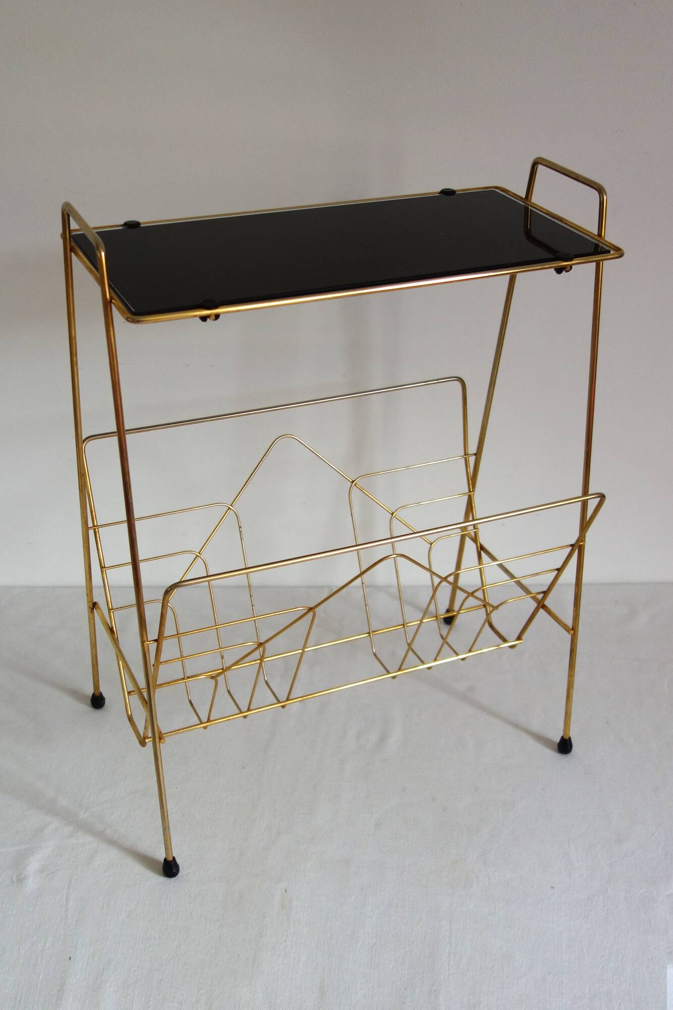Porte revues vintage laiton doré et verre