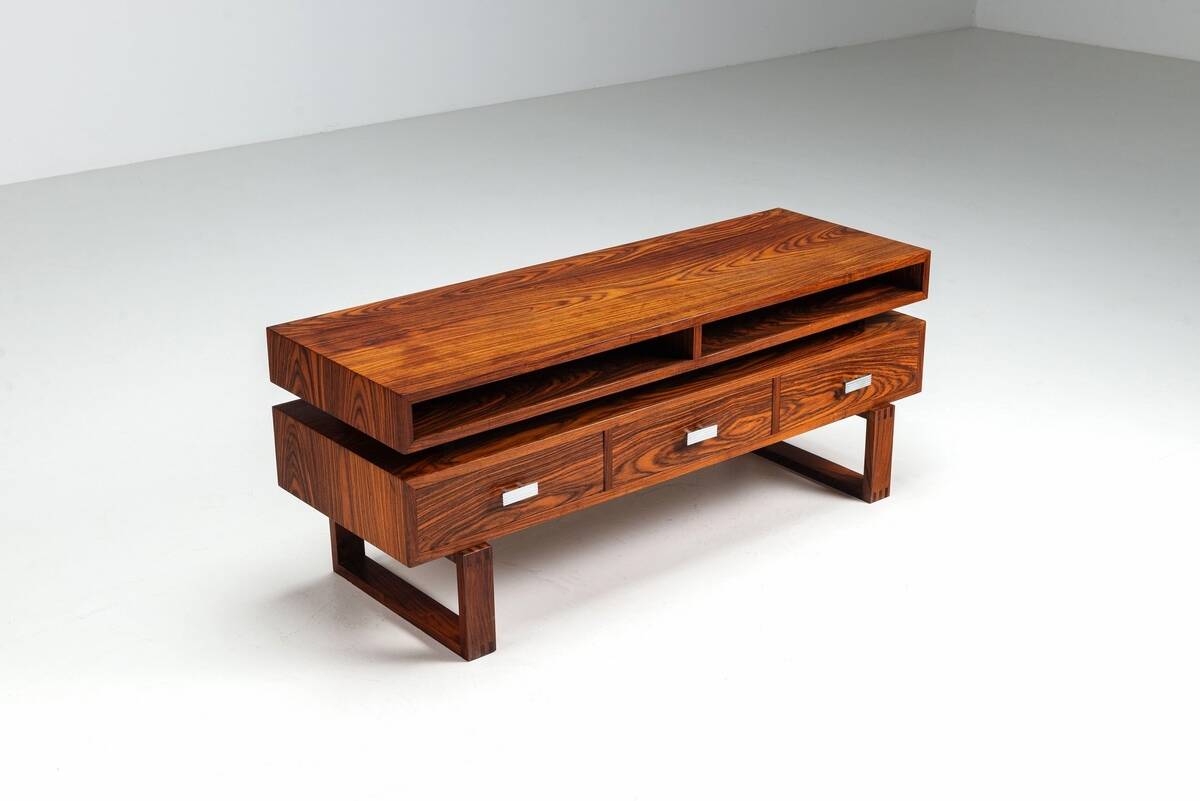 Mid-century modern floating media console in rosewood, Denmark, 1960