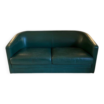 Canapé Trois Places en Cuir Vert, Art Déco Révival, France, vers 1980