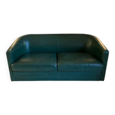 Three-Seater Sofa in Green Leather, Art Deco Revival, France, circa 1980