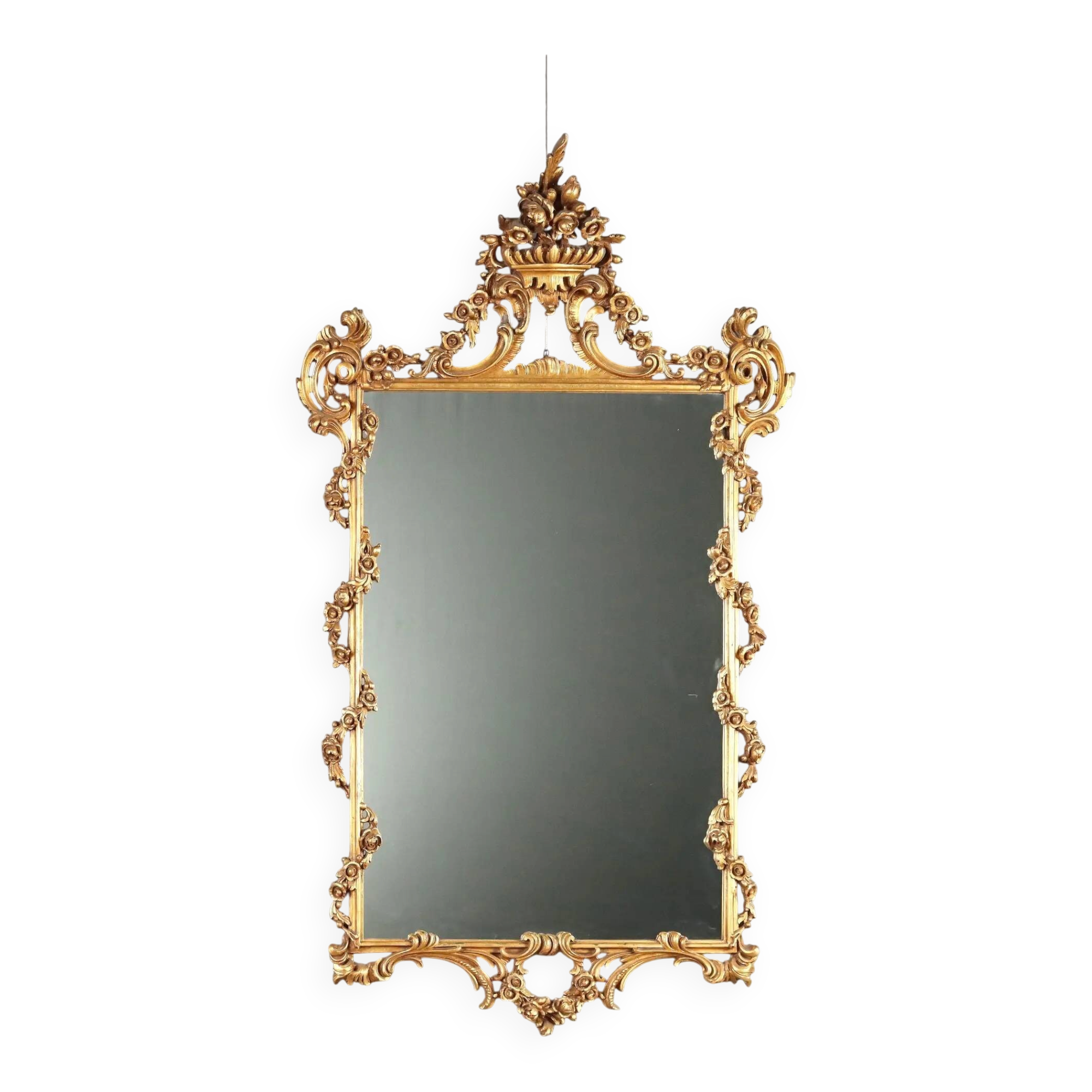 Antique carved and gilded wooden mirror, Italy, 20th century
