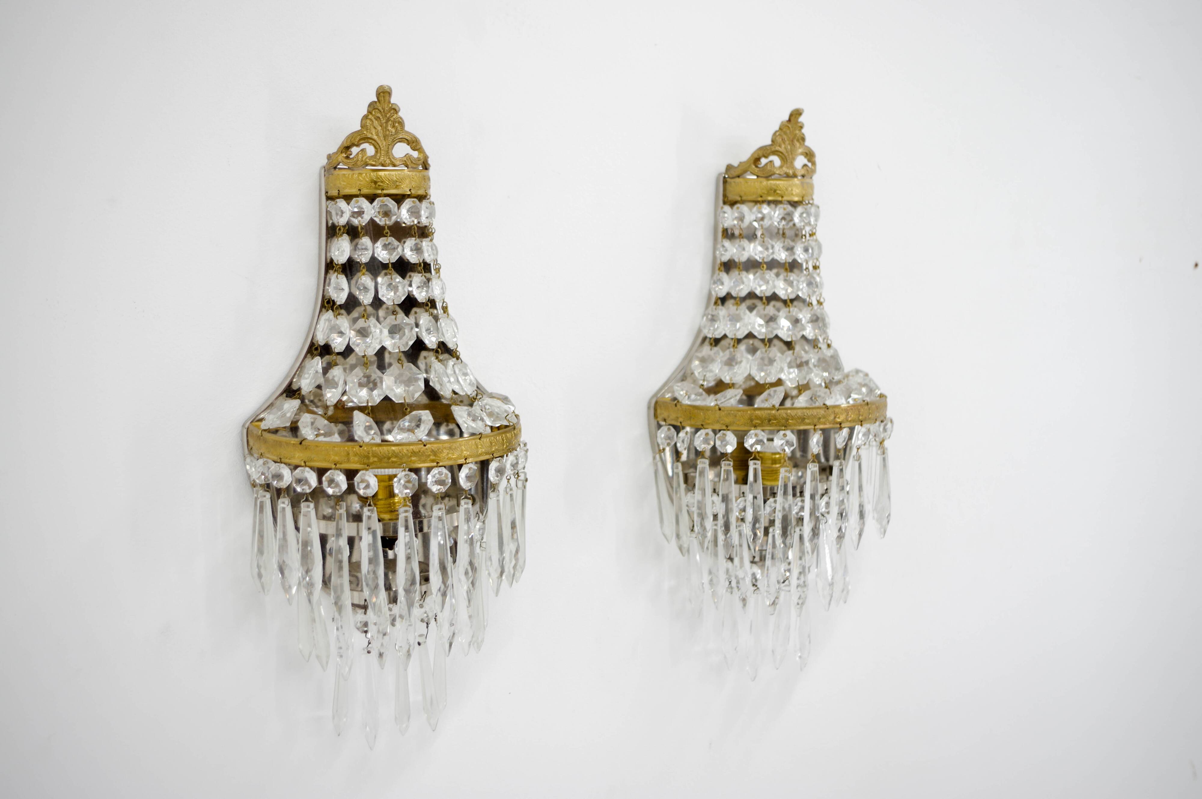 Set of Two Art Nouveau Wall Lamps, 1920, Restored