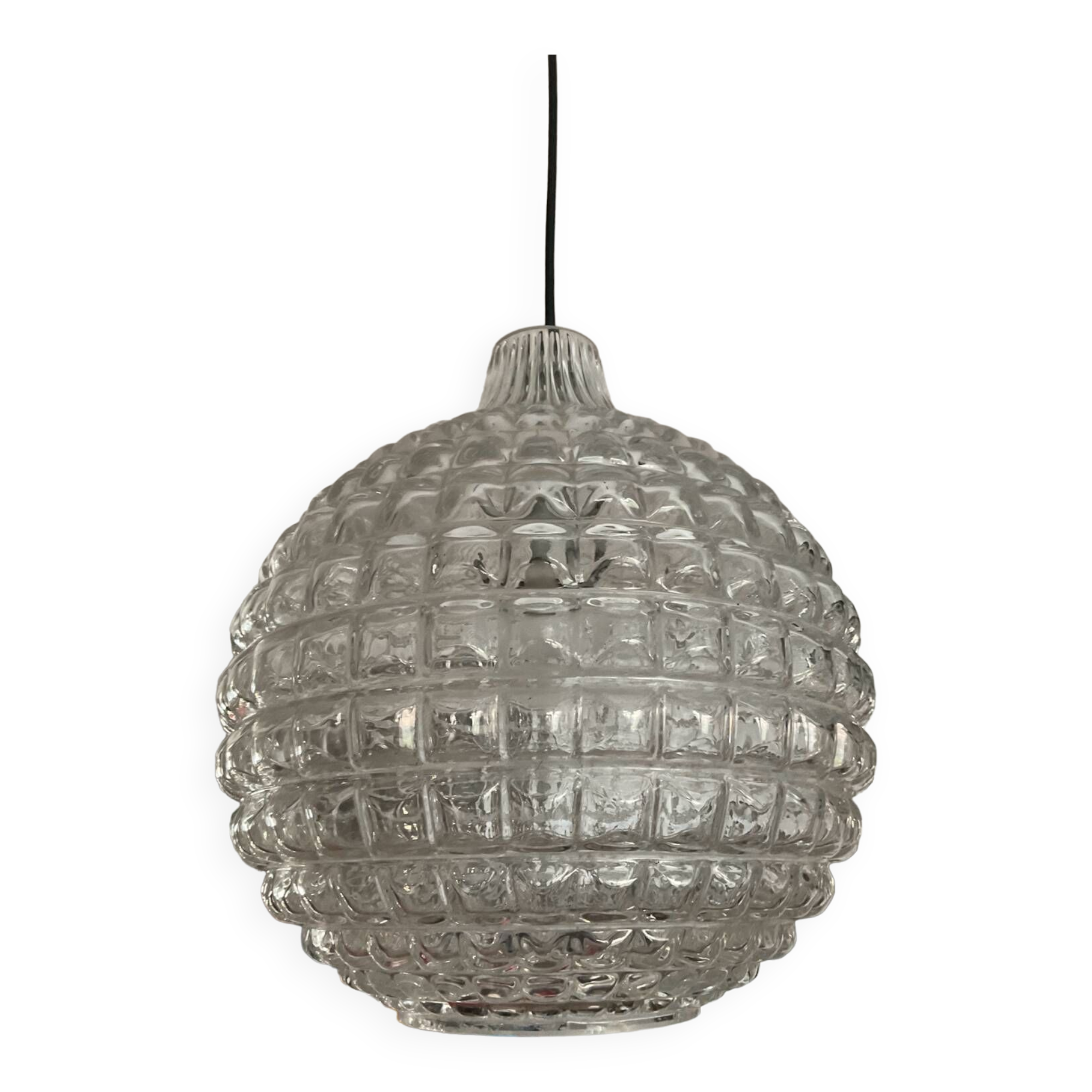 Vintage pendant light from the 70s in molded glass